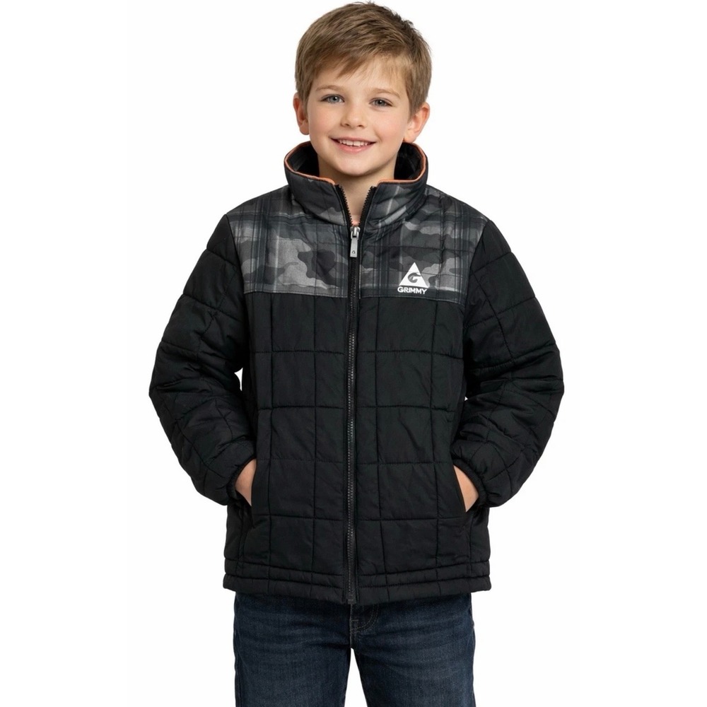 Gerry Boys Black Camo Plaid Puffer Jacket Full Zip Insulated Size S 7/8